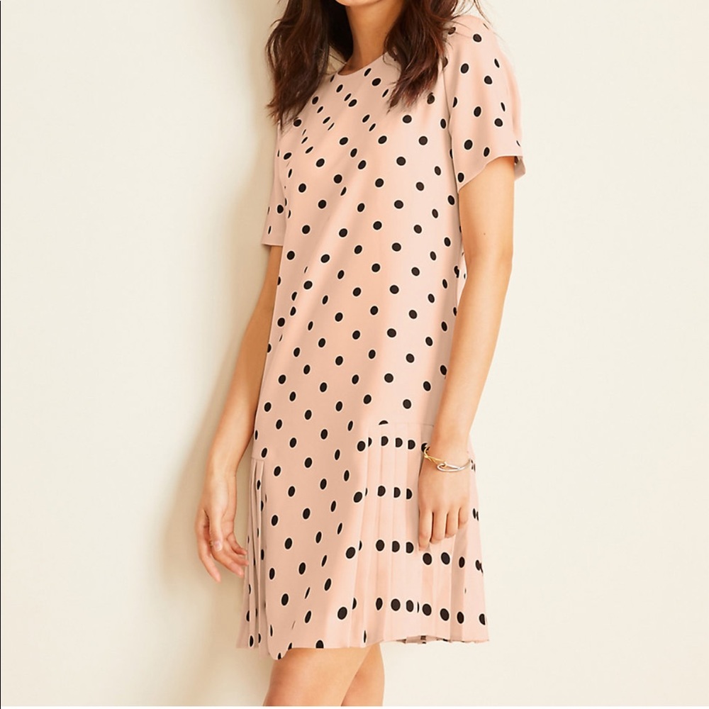 Ann Taylor Polka Dot Pleated Shift Dress